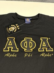 Alpha Phi Alpha Short Sleeve Black Shirt w/ 4″ Greek Twill Letters sz XL NEW