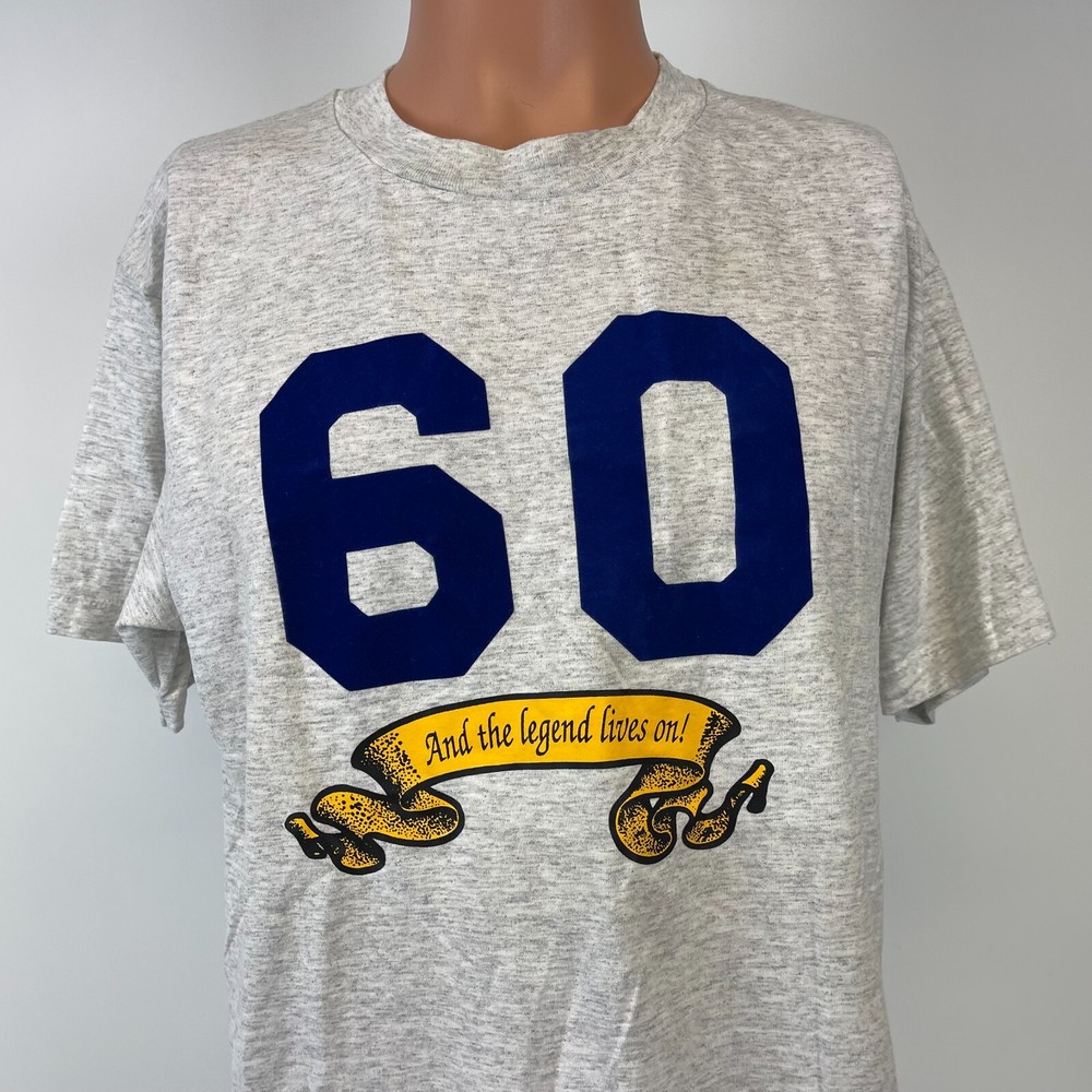Vintage 90s 60 Years Old T Shirt Mens Size L Grey Made In USA Legend Lives On