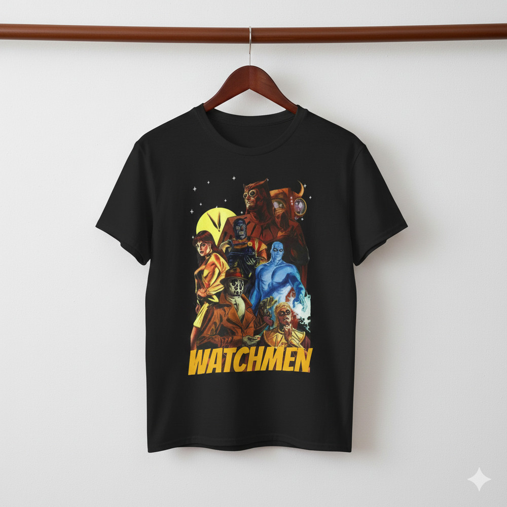 Watchmen Superhero Group Graphic Black T-Shirt Comic Art Tee – T551