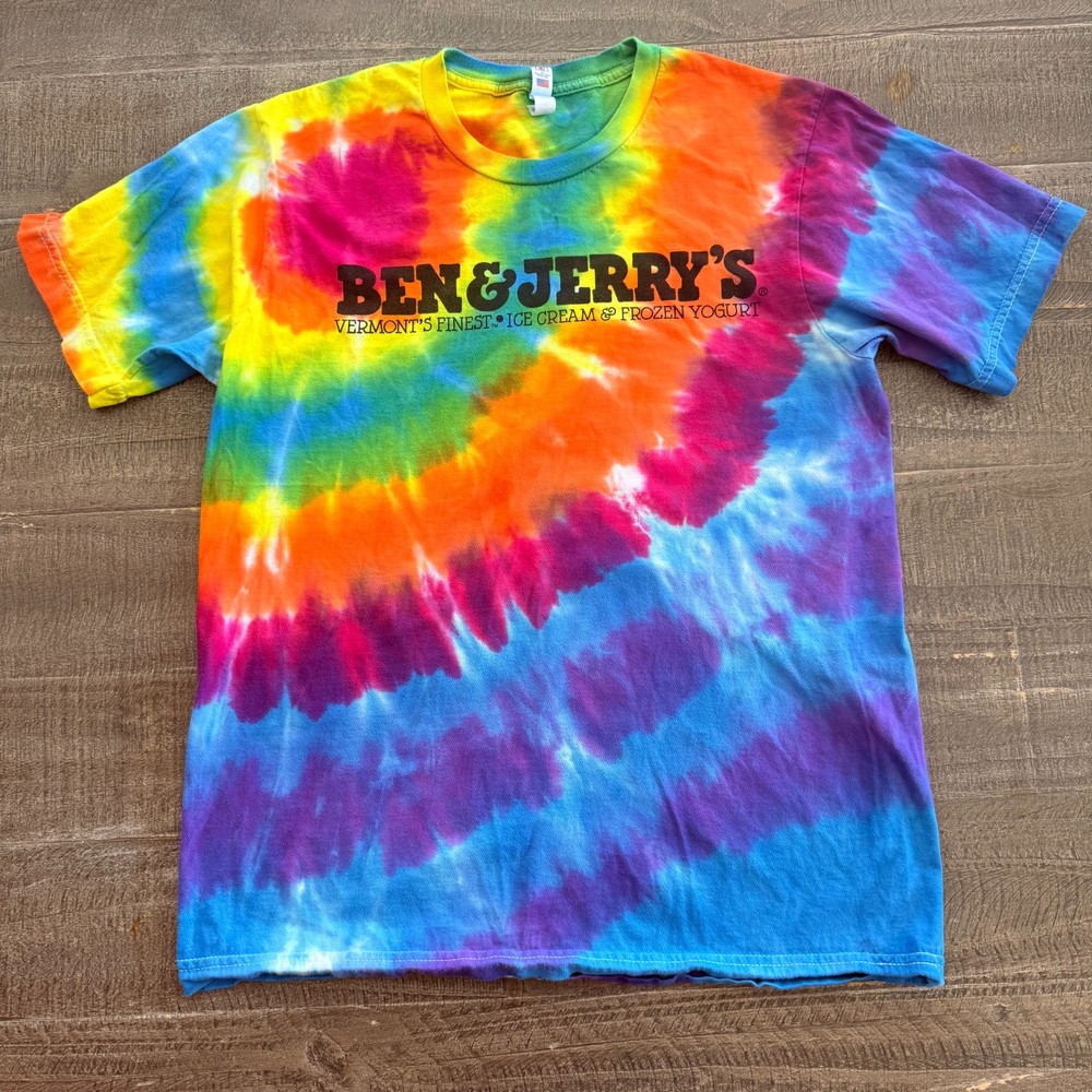 Ben & Jerry’s Tie Dye Shirt Bayside USA 100% Combed Ring Spun Cotton USA Medium