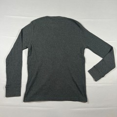 Merona Thermal Shirt Mens Large Charcoal Gray Cotton Waffle Knit Raglan Sleeve