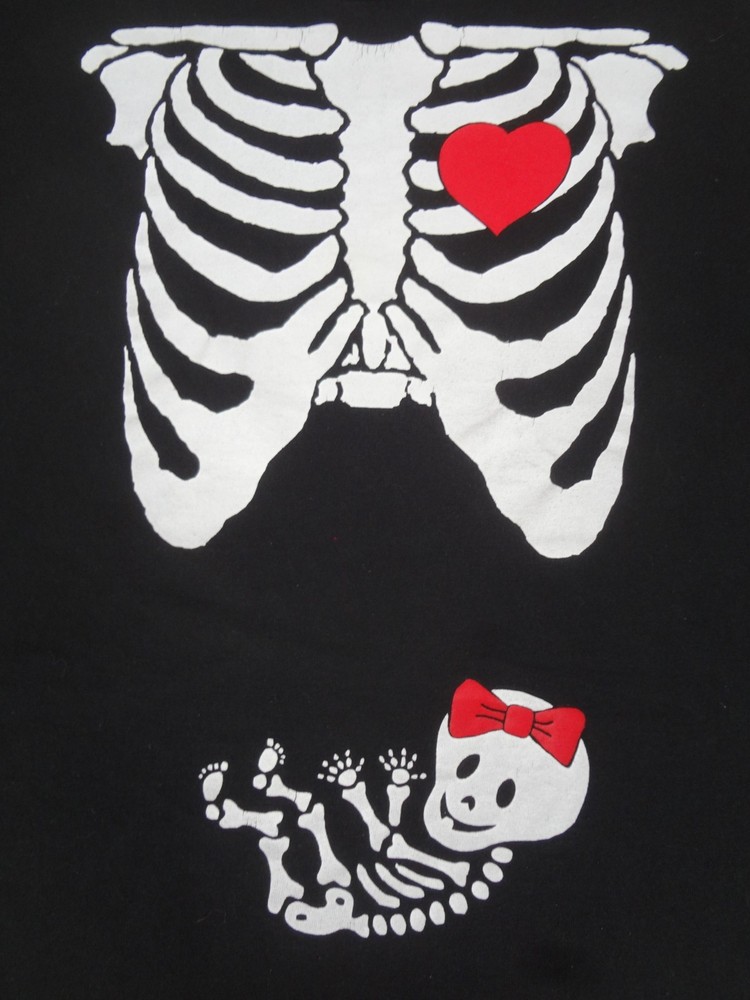 SKELETON WITH BABY GIRL PREGNANT MATERNITY TEE BLACK MEDIUM T-SHIRT L336