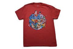 DC Comics Originals Mens Super Friends Retro Graphic Heather Red Shirt New M