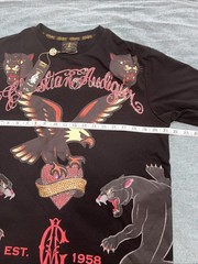 Christian Audigier Men’s Shirt Rhinestone Graphic Logo Black SZ Medium