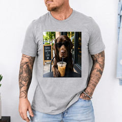 Chocolate Lab Coffee Funny Dog Cafe Lover Art T-Shirt