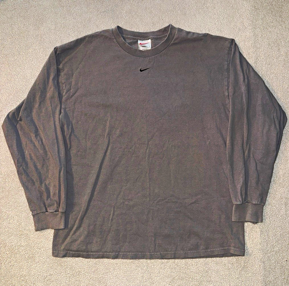 Vintage 90s Nike Center Swoosh Embroidered Logo Long Sleeve Short Men’s L