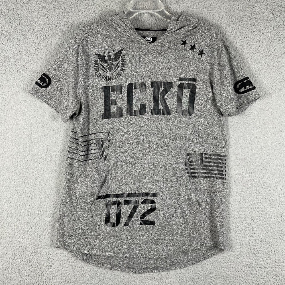 Ecko Unltd Hooded T Shirt Mens Size L Short Sleeve Logo Pullover Pocket Hip Hop