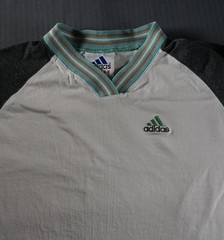 Adidas Shirt Mens Medium Gray Colorblock V Neck Raglan Striped Collar Tee
