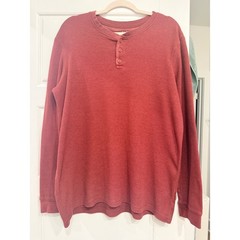 George Mens XLT Henley Shirt Long Sleeve Burgundy Red Waffle Knit Thermal Top