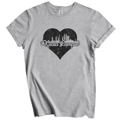 Retro Kuala Lumpur Malaysia Skyline Heart Distressed T-Shirt