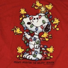 Vintage Snoopy Christmas Size S Red Peanuts Charlie Brown Cartoon Y2K T Shirt