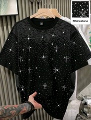 New Men Women Luxury Diamond Crosses Stars Rhinestones Fashion T-Shirt 7 Colors