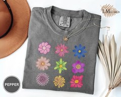Retro Colorful Flower Comfort Tee Vintage Floral Shirt Gift for Her Him