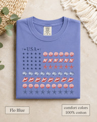 Coastal USA Flag Shirt, Patriotic Seashell Tee, Comfort Colors Beach Top