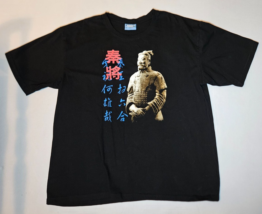 Y2K Pandak Men’s Pure Cotton Terra Cotta Warrior Graphic T-Shirt Size 5X