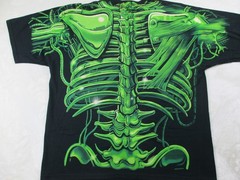 NEW VINTAGE Liquid Blue Shirt Mens Extra Large Black Skull Glow In The Dark 98