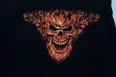 8XL Flaming Skull Black T Shirt Liquid Blue
