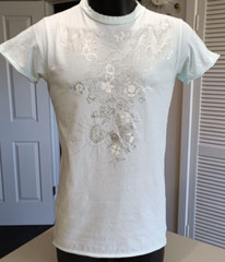 2004 INDUSTRIE T-Shirt, Aged style Pale blue with Foil print small Sold as is