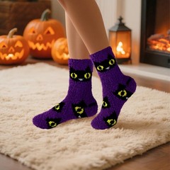 3 Pairs Halloween Fluffy Socks for Women Men，Cozy Fuzzy Bat Green Socks Carto…