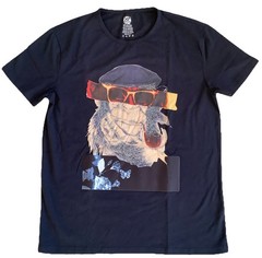 Men’s XRAY Graphic T-Shirt Sz L Monkey Sunglasses Pipe Hat Navy Cotton Slim Fit