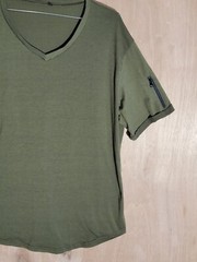 Men’s Hipster Shirt XL Longline V-Neck Short Sleeve Zip Pocket Green
