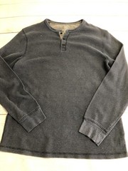 George Shirt Mens Large Blue Thermal Waffle Knit Henley Long Sleeve Casual