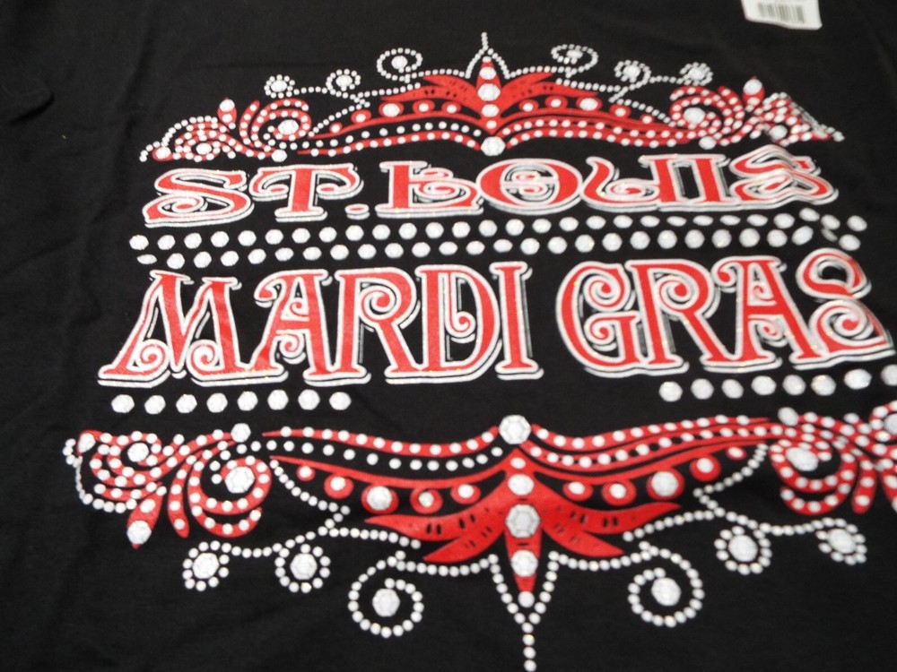 NWT LOT of 2 -1 M, 1 XL,St Louis Mardi Gras Short Sleeve T Shirts Black w Red
