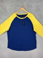 Edgar + Ash Shirt Mens 2XL Blue Yellow Raglan Baseball Long Sleeve Colorblock