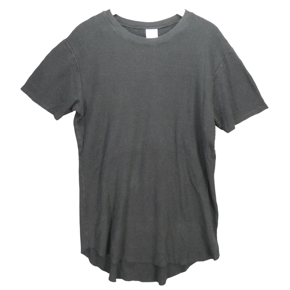 ZARA Mens T Shirt Waffle Knit Black Rounded Hem Hi Low Crew Neck Size M