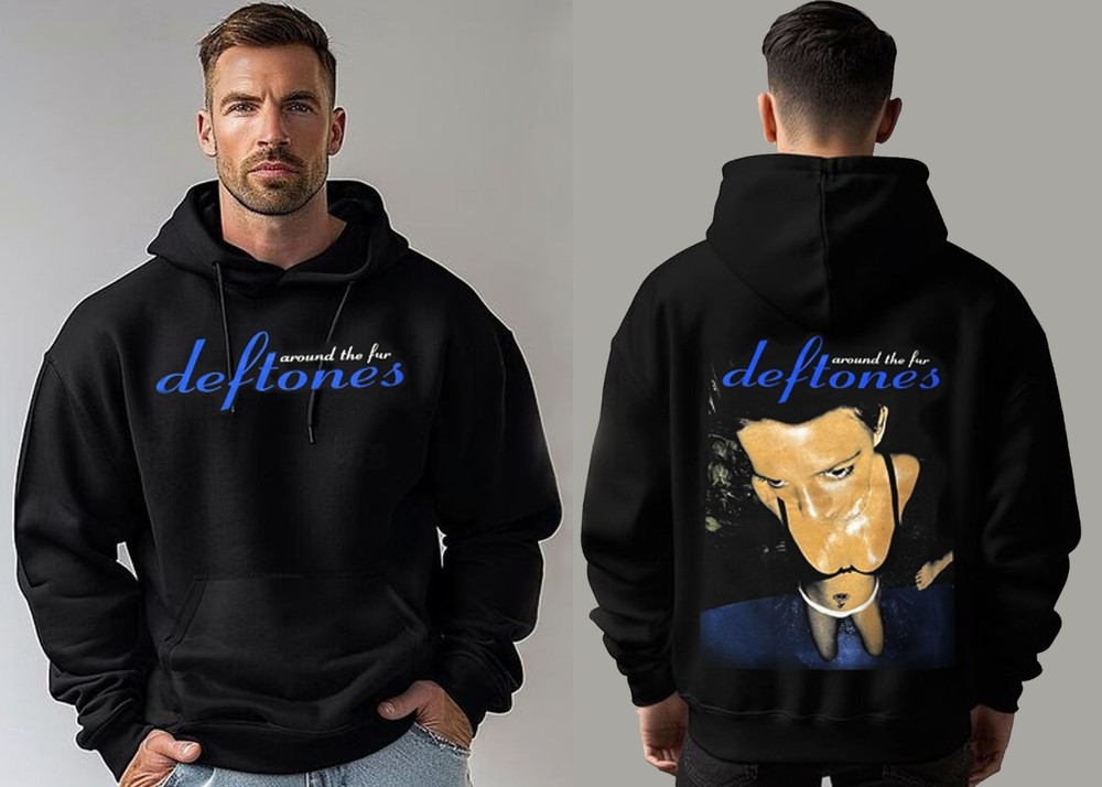 DEFTONES AROUND THE FUR ALTERNATIVE METAL BLACK HOODIE MEN’S 100% SILK SCREEN