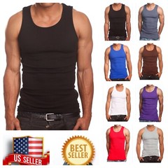Pack of 3 Mens 100% Cotton A-Shirt Top GYM Muscle Ribbed Wife Beater Tank S-5X