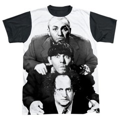Three Stooges Three Stacked Adult Halloween Costume T Shirt (Black Back), S-3XL