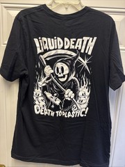 Liquid Death “Bottle Slaughter” / Death to Plastic Grim Reaper Black Tee – XL