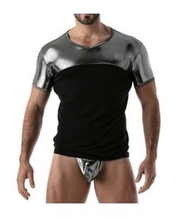 TOF PARIS T-Shirt Metal Lurex Edging Half-Cotton Half-Metallic Silver 18