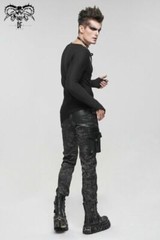 Devil Fashion Punk Men Mesh Tops Asymmetrical Hem Drawstring Decoration T-shirts