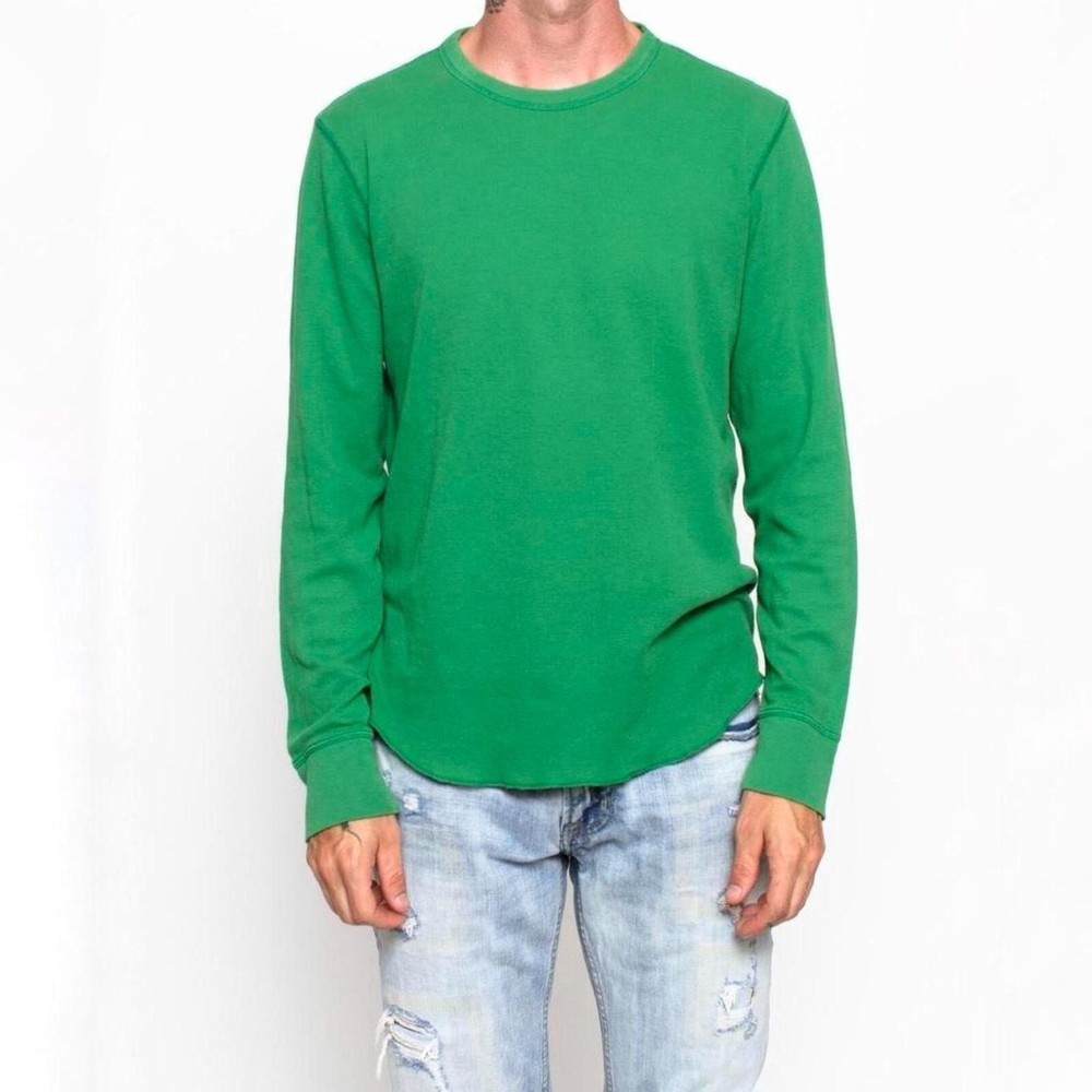 2000s Y2K GAP Thermal Long Sleeve Shirt Green Slim Indie Asymmetrical Hem Medium