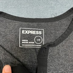 Express Henley Shirt Mens Large Charcoal Gray Short Sleeve Stretch Chest Pocket