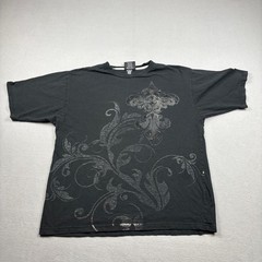 Mecca USA Mens Black Silver Foil Fleur De Lis Graphic T-Shirt Large Y2K Urban