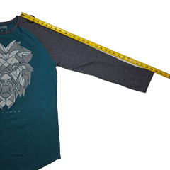 Sean John Lion Graphic L T-Shirt Raglan Teal w/ Gray Long Sleeve Crew Neck Cott