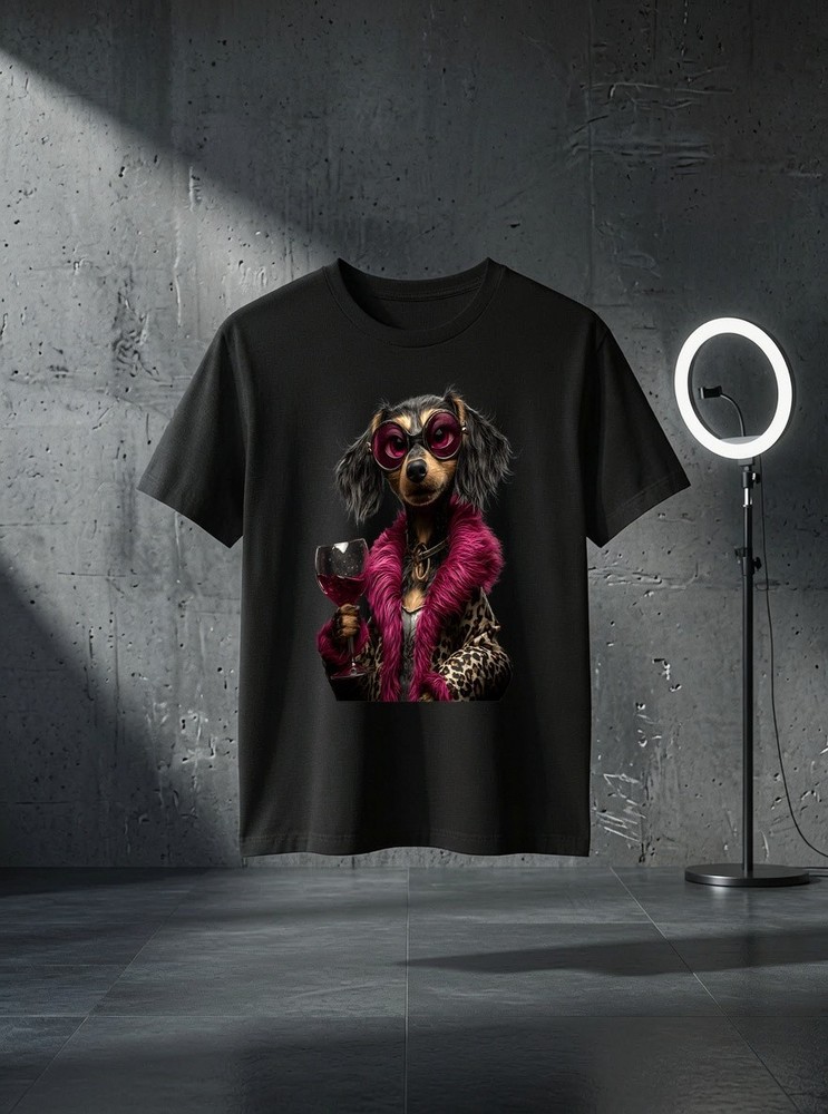 Unisex Stylish Dachshund Portrait Pink Wine Glass Graphic Fashion Graphic