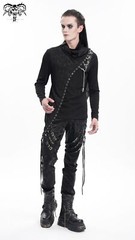 Devil Fashion Men Black Gothic Punk Chain Asymmetric Fitted Long Sleeve T-Shirt