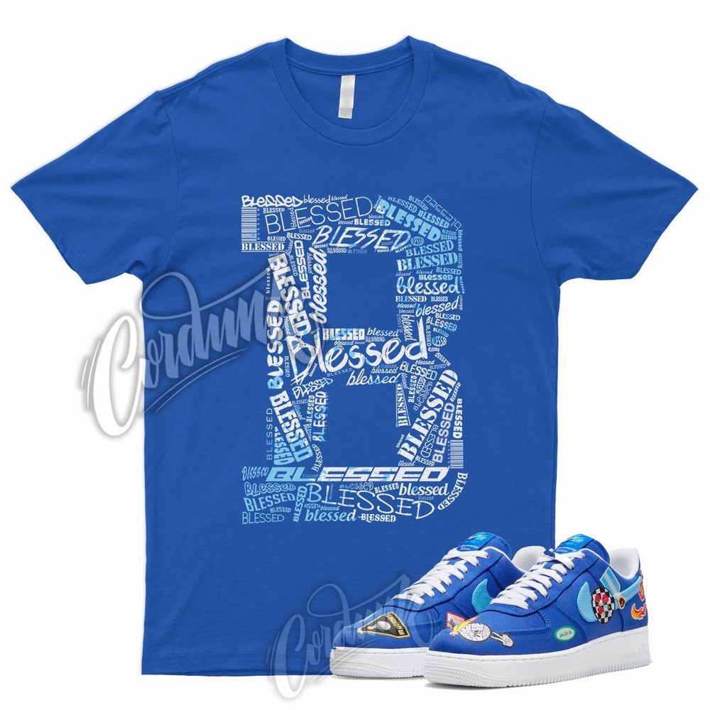 BLESSED Shirt for N Air Force 1 Low Patched Up Racer University Angeles Blue