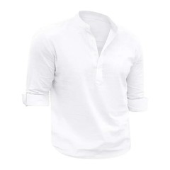 Men’s Shirts Henry Collar Soft Casual Spring Clothes Solid Color Long Sleeves Co