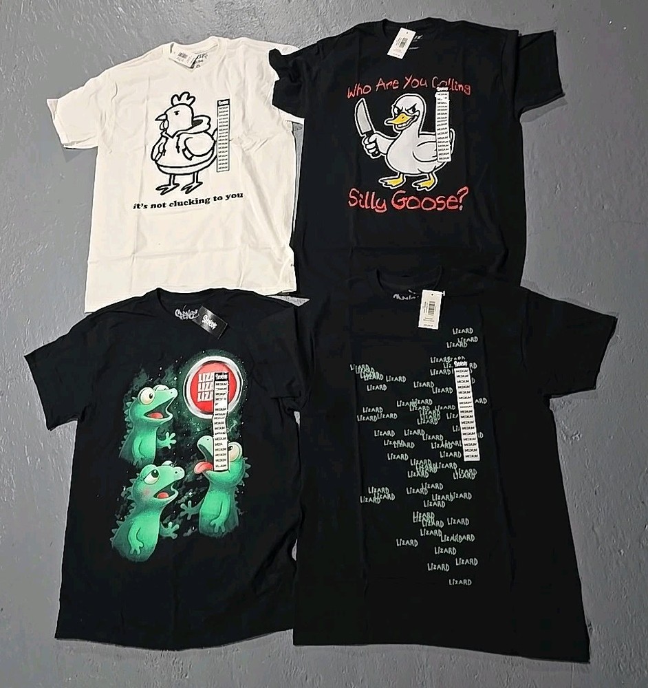 Silly Goose Chicken Lizard Lizard Lizard Graphic T-Shirt 4pc Medium Lot (V)