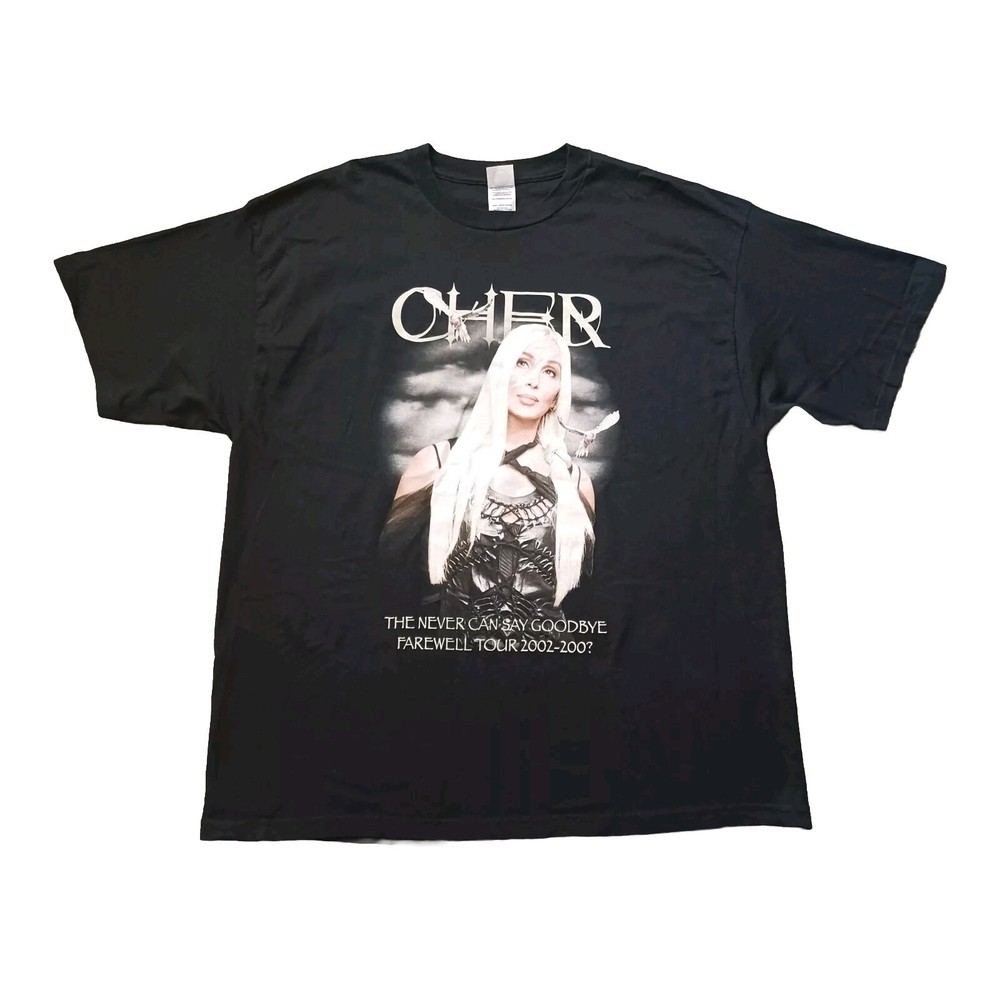 Vintage Cher T Shirt Mens XXL Black Never Say Goodbye Farewell Tour Y2K