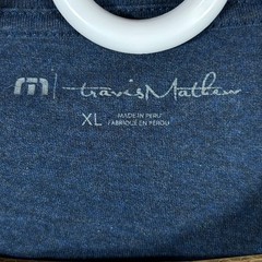 Travis Mathew Mens Size XL Blue Graphic Tee Huntington Beach Spellout Logo