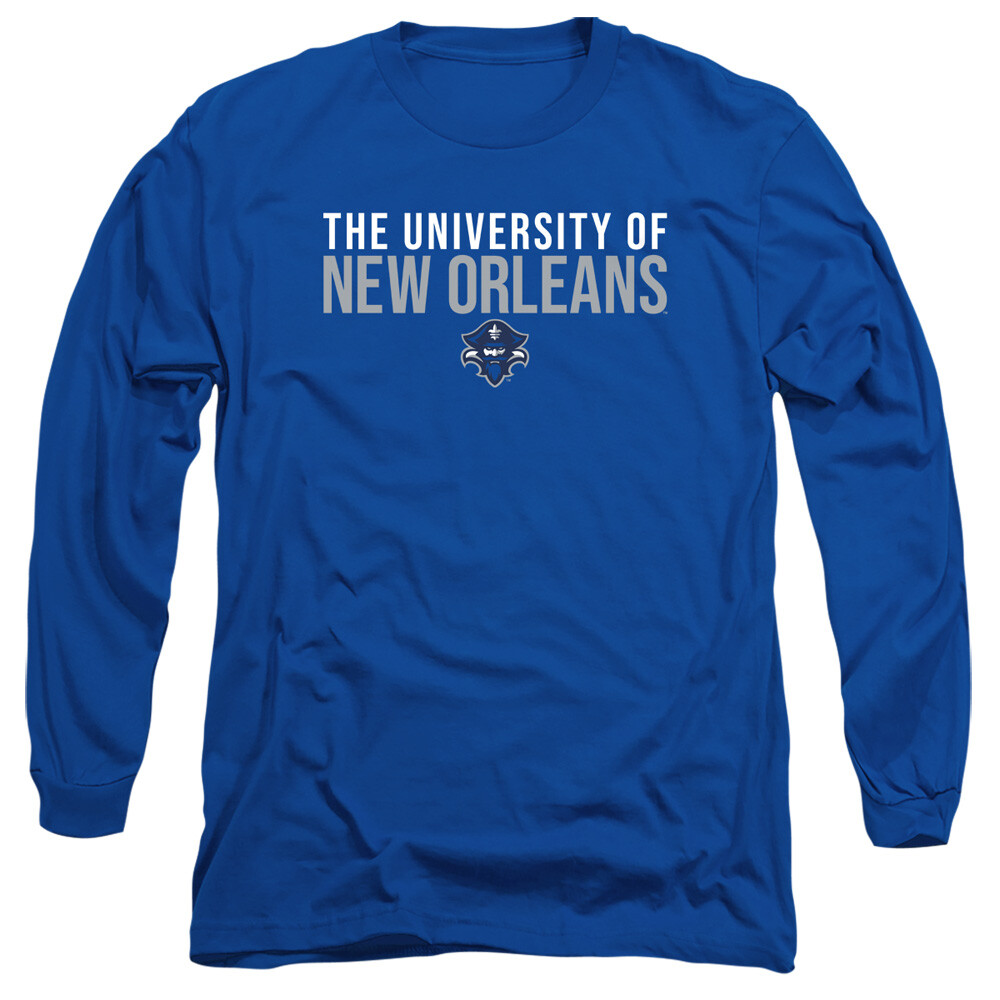 Uni of New Orleans Adult Long Sleeve T-Shirt Stacked, Royal Blue, S-3XL
