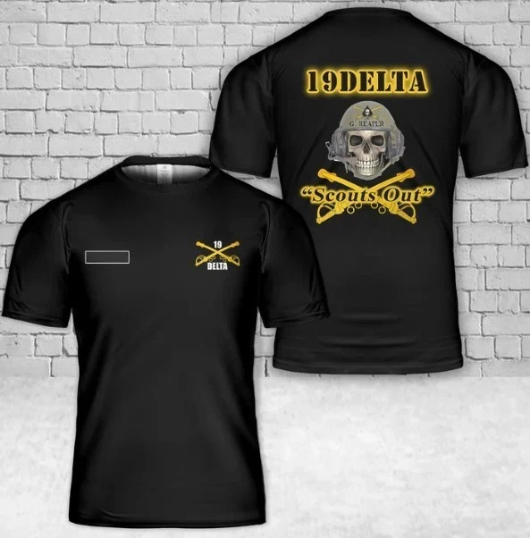 Custom Name US Army MOS 19D Cavalry Scout Out T-Shirt 3D