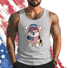 Tri Color Corgi 4th of July US American Flag Dog Patriotic Tank Top