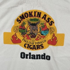 Vintage Gildan L Ivory White T Shirt Smokin Ass Cigars Orlando Fine Leaf Tobacco